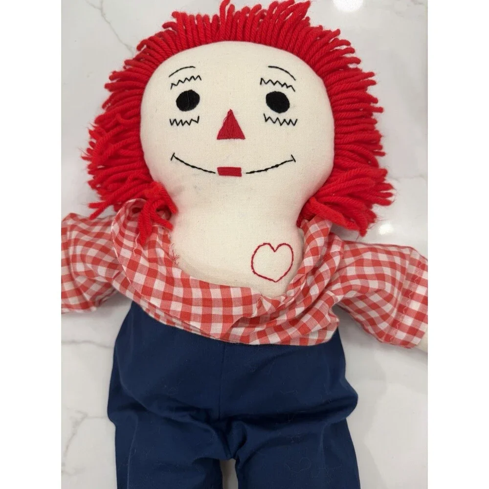 VTG Raggedy Andy Doll Large 24” Cloth Rag Doll with Heart ❤️ Stuffed Primitive